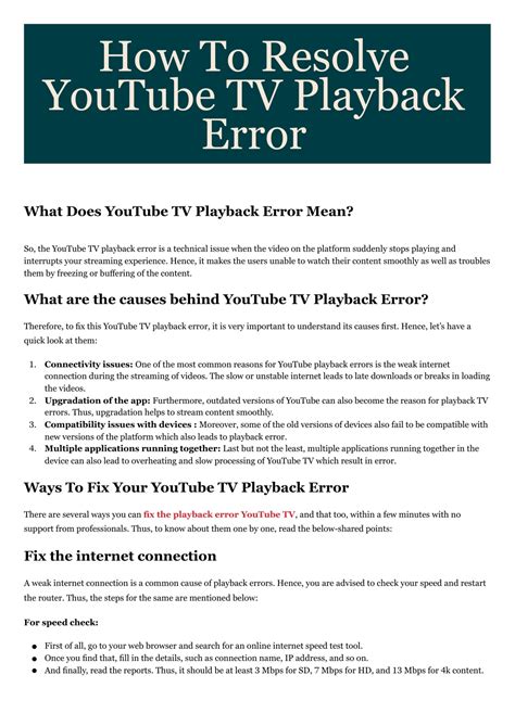 Youtube Tv Playback Error