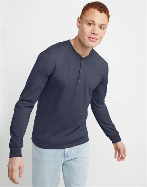 Hanes Originals Mens Ringspun Cotton Three Button Long Sleeve Henley ...