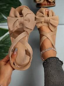 New Women Flat Sandals Summer Khaki Bowknot Open Toe Outdoor Versatile ...