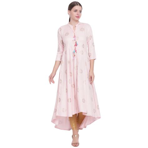 Buy LIVZA Foil Print high-Low Kurta Baby Pink | Indian Kurta for Women ...