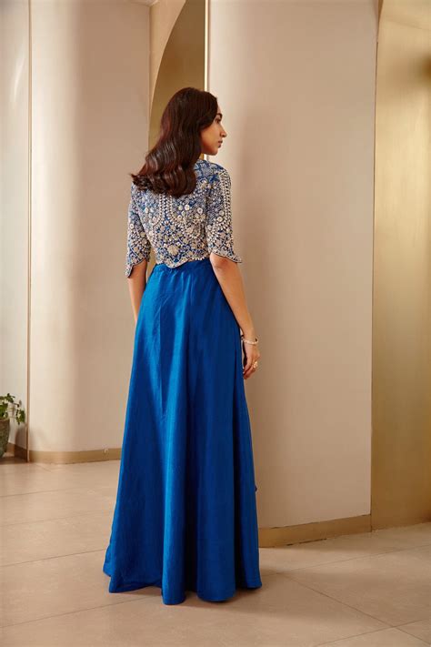 Jade Blue Embroidered Top and Skirt - Osaa by Adarsh