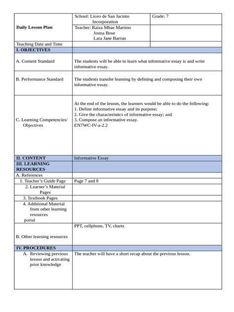 Image result for Daily Lesson Plan