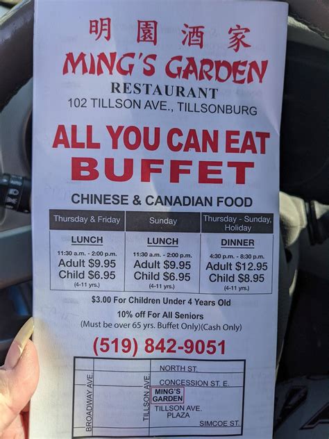 Menu at Ming's Garden Restaurant, Tillsonburg
