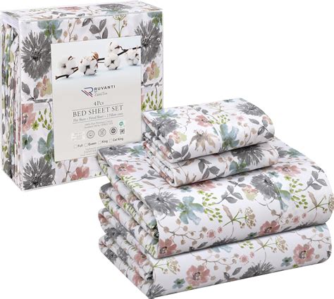 Amazon.com: RUVANTI 100% Cotton Full Size Bed Sheets, 4 Pieces, Soft & Breathable Percale Weave ...