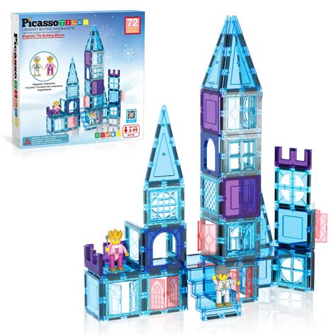 Picasssotiles 72 Piece Magnetic Building Tiles Castle Winter Ice Theme ...