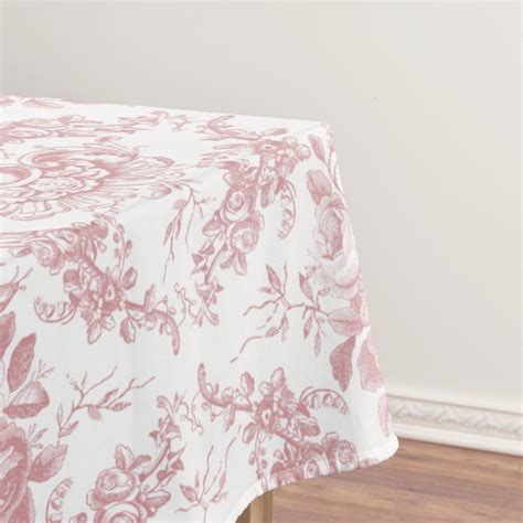 Elegant Engraved Pink and White Floral Toile Tablecloth | Zazzle ...