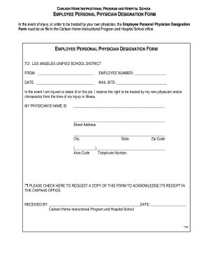Fillable Online chipahs lausd Employee Personal Physician Designation ...