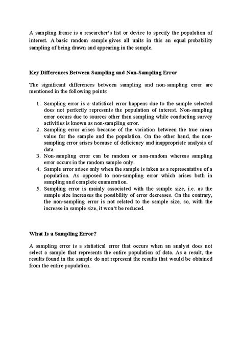 Sampling non sampling error - A sampling frame is a researcher’s list ...