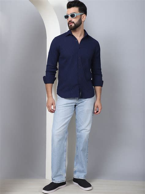 Blue Self Design Formal Shirt for Men | Indian Needle