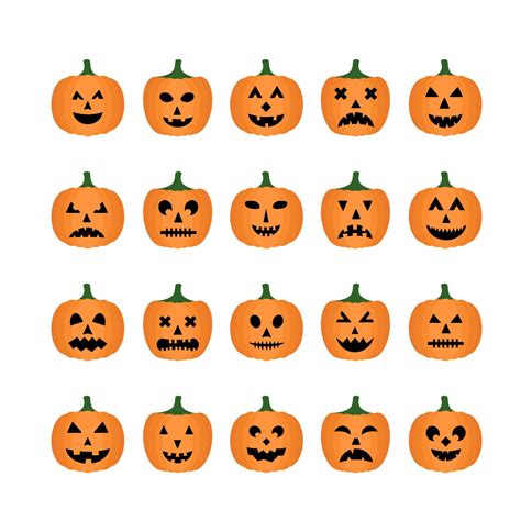 Halloween Pumpkins Faces icon set. Cute cartoon Jack-o'-Lantern s ...