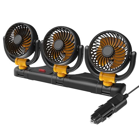 SPOORYYO Portable 3-Head Car Cooling Fan, 12V Vehicle Fan, 360-Degree ...