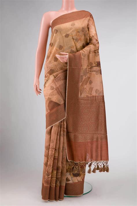 Peach Dual Tone Tussar Silk Saree – Nalli Silk Sarees Pvt Ltd