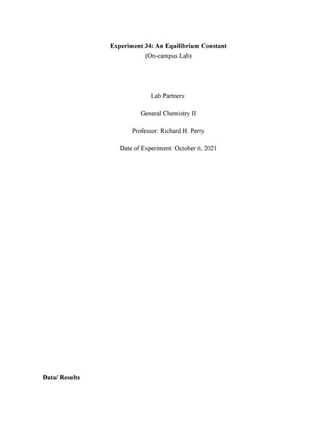 Lab report 34. An Equilibrium Constant - chm 2045 - NSU - Studocu