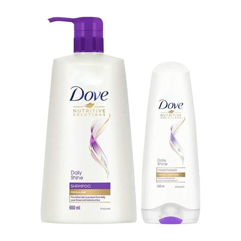 Dove Daily Shine Shampoo, 650 ml with Daily Shine Conditioner 180 ml ...