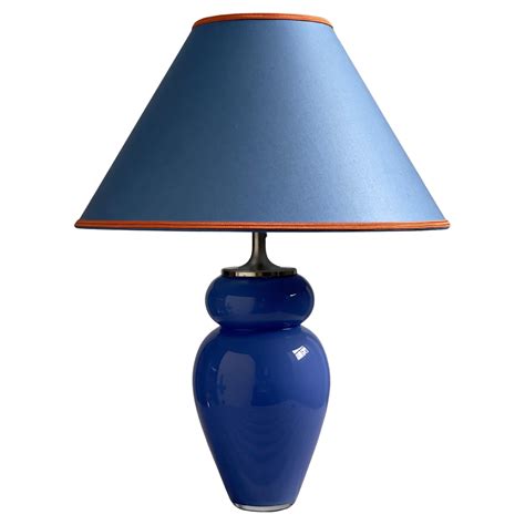 1980s Blue Crystal Glass Table Lamp with Blue Shade by Royal Copenhagen ...