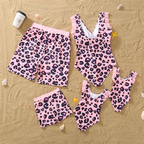 Family Matching Swimwear Leopard Print One Piece Family Bathing Suit ...