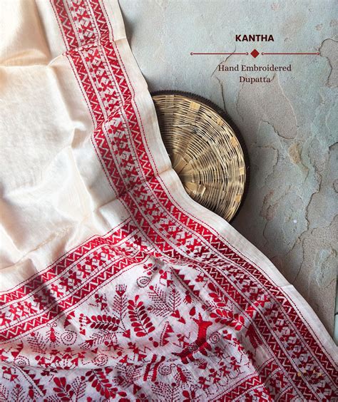 Kantha Embroidered Art Silk Dupatta – AMOUNEE - Handloom & Handicraft