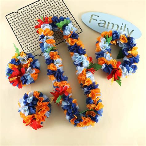 Buy Layseri Hawaiian Luau Flower Leis Jumbo Necklace Bracelets Headband ...