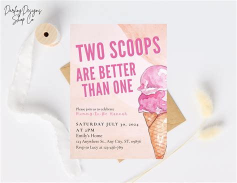 TWO SCOOPS Are Better Than One Baby Shower Invitation Template, Baby ...