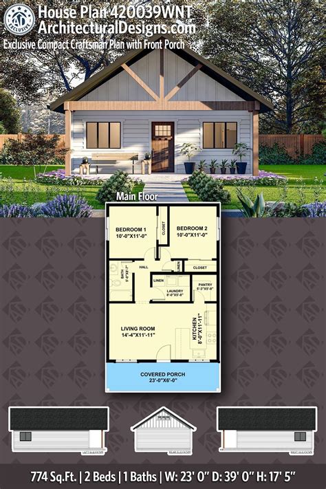 Plan 420039WNT: Compact Craftsman House Plan with 6-Foot-Deep Front ...