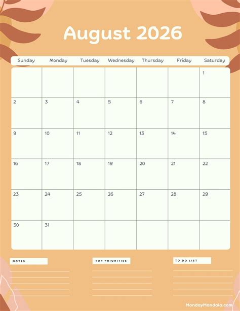 August 2026 Calendar | Kalender August 2025 als PDF-Vorlagen – BXQTGW