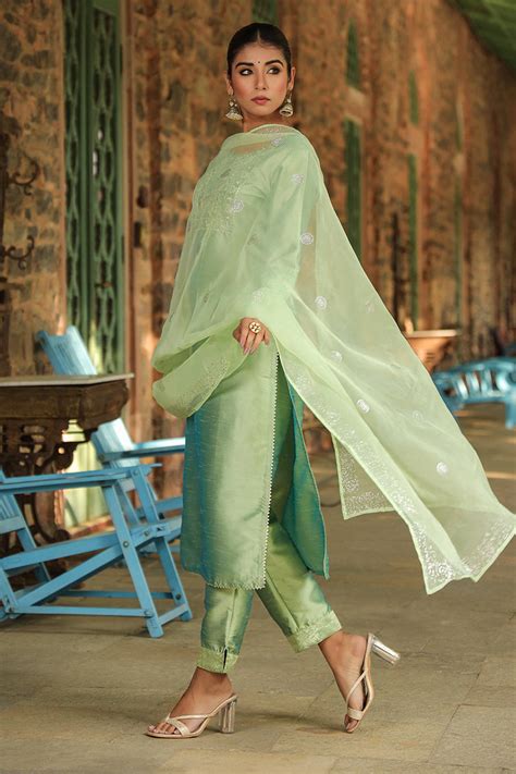 Green Floral Yoke Design Panelled Suit Set PKSKD1431 – Ahika