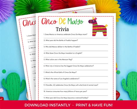 Cinco De Mayo Trivia Game, Printable Cinco De Mayo Activity, Cinco De ...