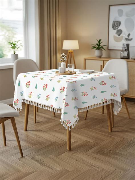 Buy URBAN SPACE Red & White Floral Printed Pure Cotton 4 Seater Square ...