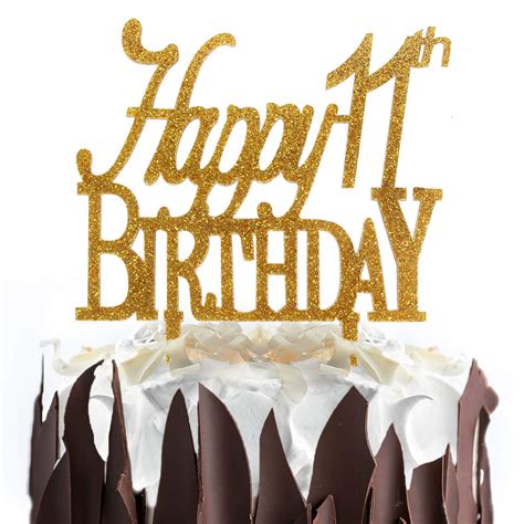 Buy AERZETIX Eleven Gold Glitter Acrylic Cake Topper Happy 11th ...