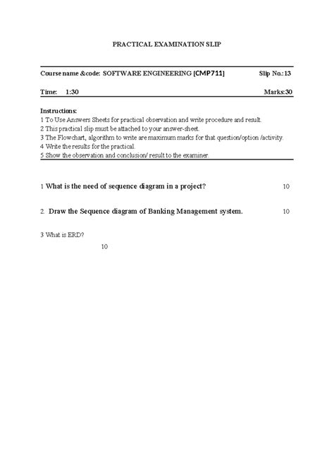 SLIP 13 - PRACTICAL EXAMINATION SLIP Course name &code: SOFTWARE ...