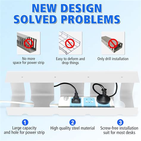 Buy Under Desk Cable Management Tray, No Drill, Steel Desk Cable ...
