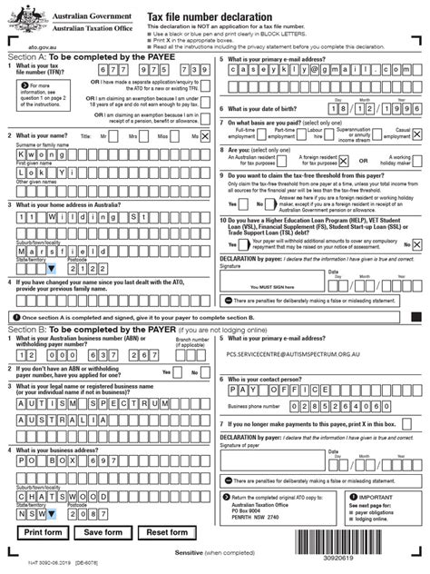 Image result for Tax File Number Declaration Form