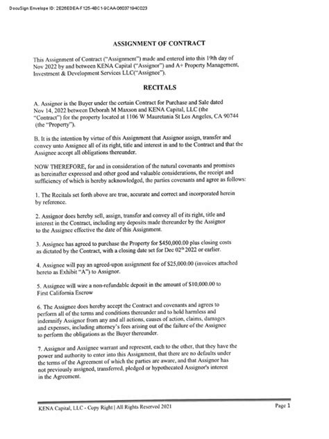 Image result for Assignment of Contract Example