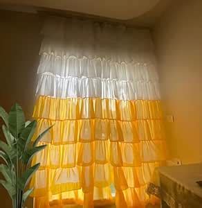 Buy NYSARG Yellow White Ruffle Curtain for Living Room,Bedroom ...