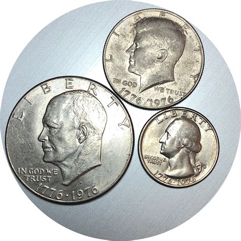 1976 3 Coin Bicentennial Coin Set Dollar-Half Dollar & Quarter ...