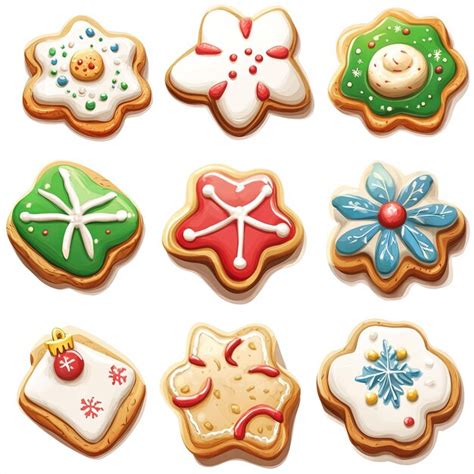 Create a clipart of a dozen christmas cookies on a png background ...