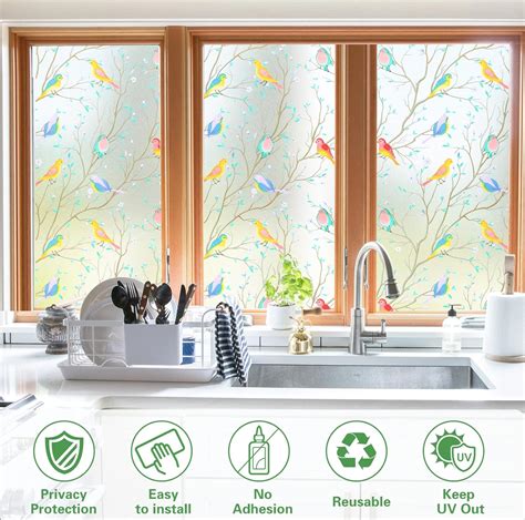 Buy Coavas Window Privacy Film Stained Glass Window Film Non-Adhesive ...