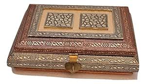 Ellora Antiq Box(8x8x2.5cm) Wooden Box with Aluminium Work : Amazon.in
