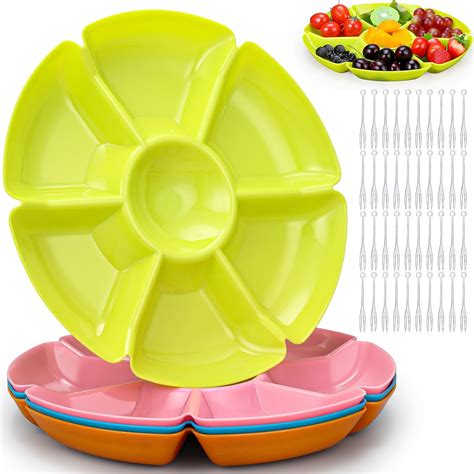 Amazon.com: Zhehao 4 Pcs Sectional Round Plastic Serving Tray Platters ...