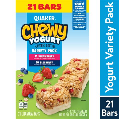 Quaker Chewy Yogurt Granola Bars, Variety Pack, 1.23 oz, 21 Count ...