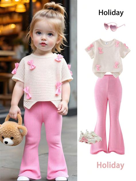 2 peças/Conjunto Meninas (Pequeno) Top Curto com Laço de Malha Macia ...