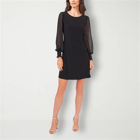 MSK Petite Long Sleeve Swing Dresses, Color: Black Black - JCPenney