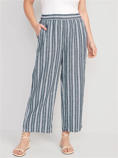 High-Waisted Striped Linen-Blend Wide-Leg Pants | Old Navy