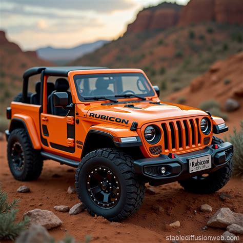 Jeep Mobil Rubicon Orange Lukis Biru | Stable Diffusion Online