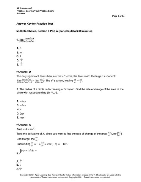 SOLUTION: Ap calculus ab practice exam - Studypool