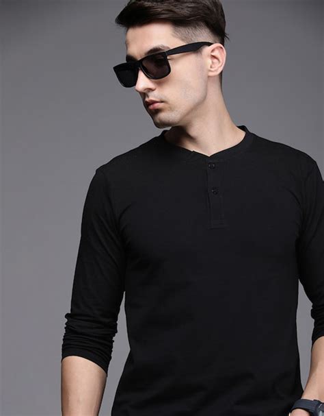 Henley Black Solid Tshirt – Veirdo