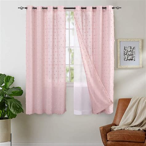 Buy jinchan Pink Sheer Curtains for Living Room Grommet Embroidered ...