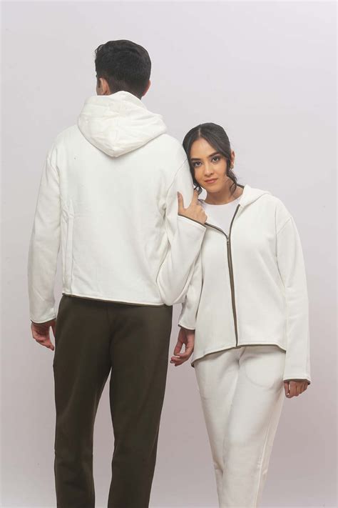 Off White Zip Hoodie + Olive Green Straight Jogger Co-ord Set – UniBlu