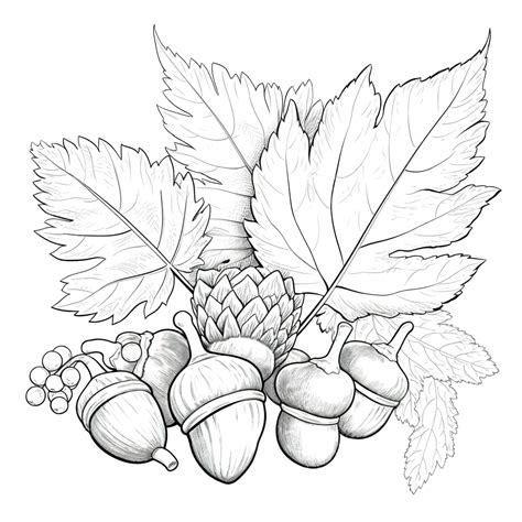 Thanksgiving Acorn And Autumn Leaves Coloring Page, Colouring, Coloring ...