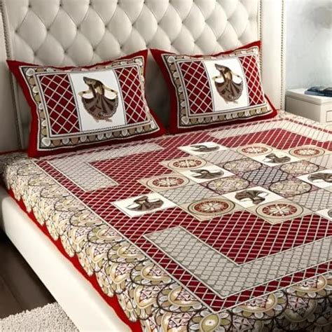 RajasthaniKart® Pure 100% Cotton Double Bed Sheet with 2 Pillow Covers ...